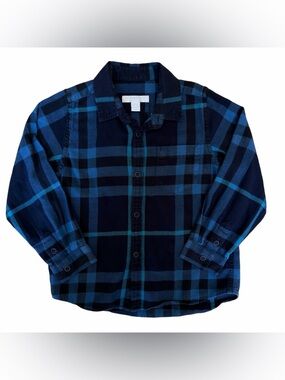 Burberry Check Pattern Navy and Teal Plaid Kids Button Down Size 5